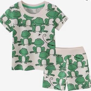 New Green Frog Print Kids summer outfit 3T